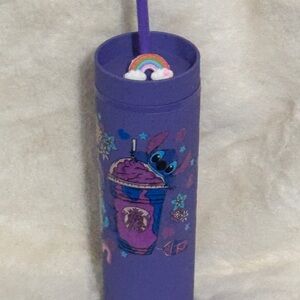 Stitch Purple Tumbler with Straw and Rainbow Design